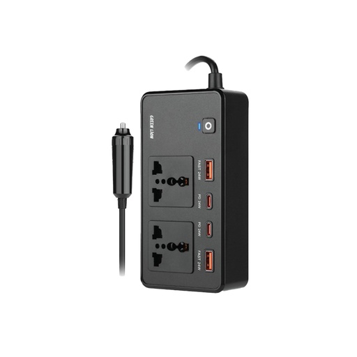 جرين ليون GC-200 محول طاقة للسيارة 200 واط مع PD بقوة 24 واط - أسود