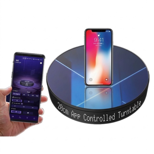 [ELECTRICAL TNBL] APP-controlled LED display electric rotating turntable stand for photography - Black
