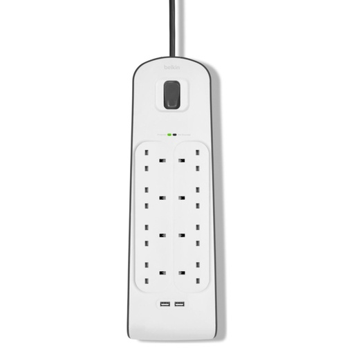 Belkin 8-Outlet Surge Protector with USB Charging, 2m – White