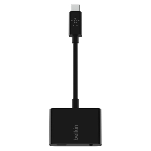محوّل Belkin RockStar للصوت 3.5 مم مع شحن USB-C – أسود