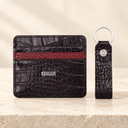 FZONE Leather Bifold Card Holder & Keyring – Croco Black