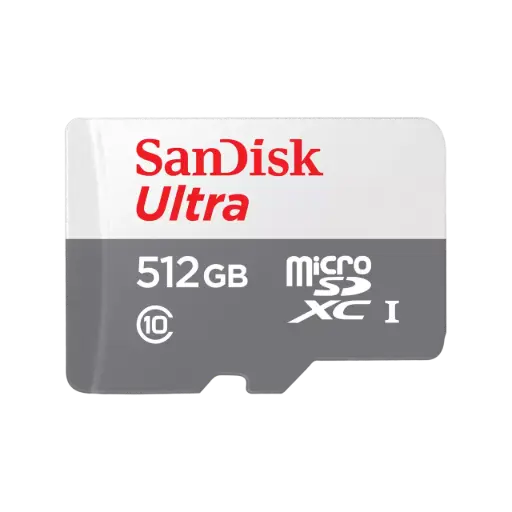 [619659196622] بطاقات ذاكرة SanDisk Ultra microSD سعة 512 جيجابايت بسرعة 100 ميجابايت/ثانية - أبيض ورمادي
