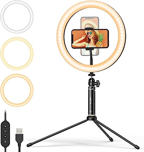 [LIGHTWONEW] Wonew 10 Inch Desktop LED Ring Light Height Adjustable Stand Phone Holder
