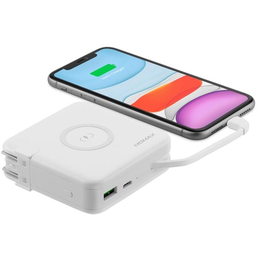 [IP93MFIUKW] Momax Q.Power Plug Wireless Portable Pd Charger & Power Bank 6700mah White