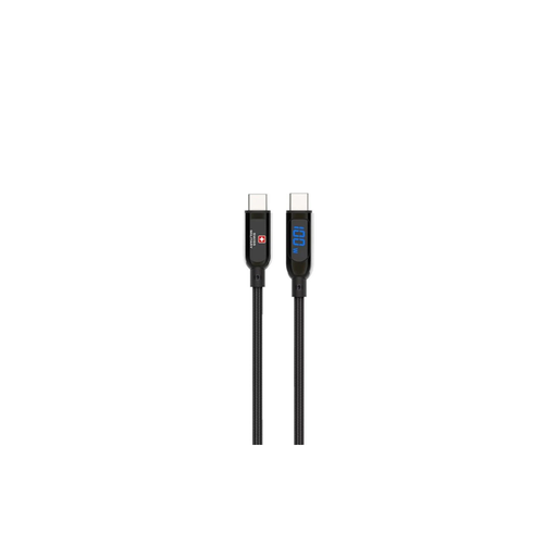 سويس ميليتاري كيبل مضفّر USB-C إلى USB-C بقدرة 100 واط وشاشة، بطول مترين