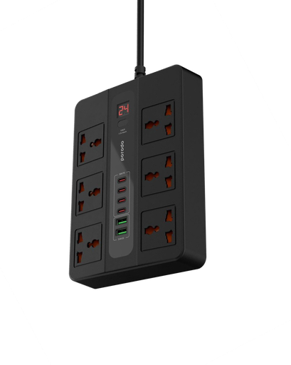 [PD-FWCH009-2M-BK] Porodo 6 AC 2 USB-A 24W & 4 USB-C PD 36W Multi-Port Super Hub 2M 3000W UK