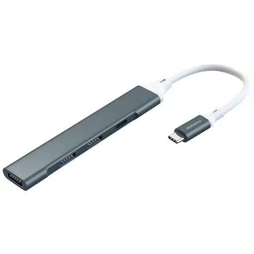 بورودو موزع USB-C متعدد المنافذ بهيكل ألمنيوم وسرعة نقل بيانات 5 جيجابت/ثانية – رمادي