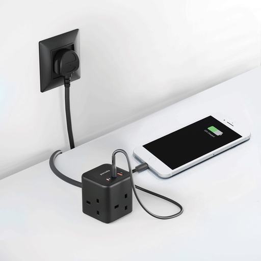 بورودو شاحن GaN Powercube، 3 مقابس وUSB-A ومنفذا USB-C PD بقدرة 65 واط
