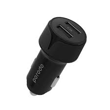 [PB-CC12W-BK] Porodo Blue Dual Usb Car Charger 2.4A 12W Black