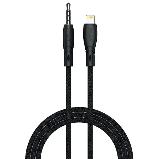 [PW-12BDLTOAUX-BK] كابل صوت باوا مضفر من النايلون، متوافق مع تقنية لايتنينج، طوله 1.2 متر/4 أقدام - أسود