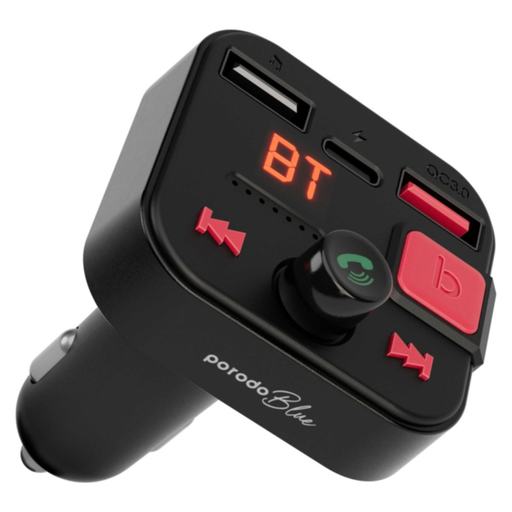Porodo Blue Car Charger FM Transmitter Dual QC3.0 – Black