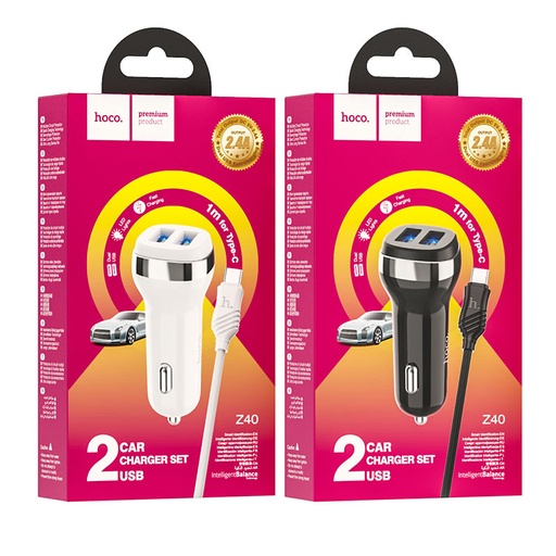 [6931474739674] Hoco Z40 Car Charger With Usb To Lightning Cable