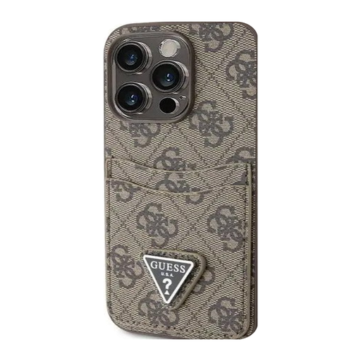 غطاء Guess 4G من الجلد الصناعي مع شعار المثلث لهاتف iPhone 15