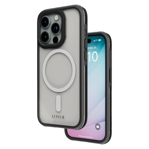 غطاء Levelo Nuru بتقنية MagSafe لهاتف iPhone 15 Pro – أسود مطفي
