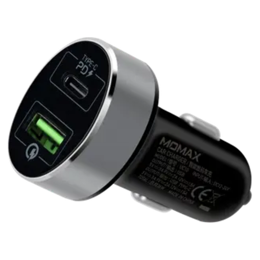 موماكس شاحن سيارة سريع بمنفذي USB وUSB-C، PD وQC3.0