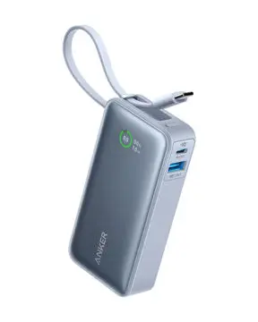 أنكر باور بانك نانو بسعة 10000 ملّي أمبير ساعة وقدرة 30 واط مع كابل USB-C مدمج – أزرق