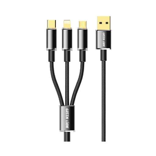 كابل جرين ليون الشفاف المضفر 3 في 1 (USB-C / Lightning / Micro) بطول 1 متر - أسود