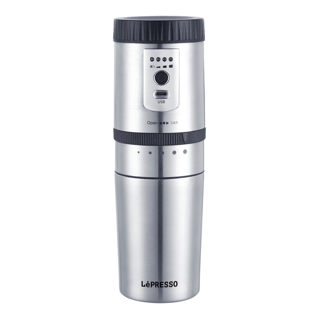 [LPGCMSM] LePresso Portable Mug Burr Grinder Coffee Maker With Stainless Steel Mug