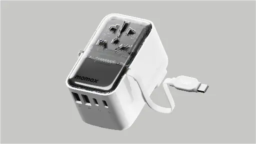 [UA21W] Momax1-World Flow 35W 4 Port With Built-in USB-C Cable Travel Adaptor