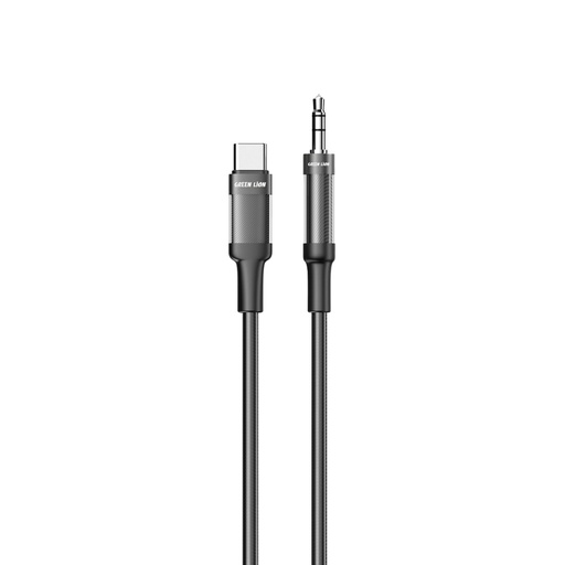 كابل Green Lion المضفر من USB-C إلى AUX بطول 1 متر - أسود