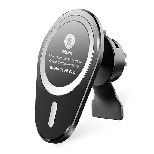 [GNWCM15WBK] Green Lion Wireless Magnetic Car Charger / Mount 15W ( Air Vent + Stick-on-Holder ) - Black