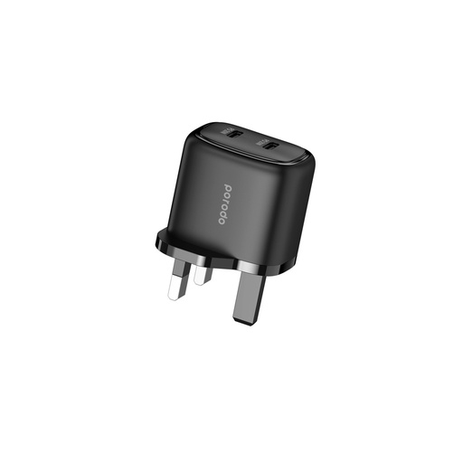 بورودو شاحن USB-C مزدوج بقدرة 40 واط وقابس بريطاني – أسود