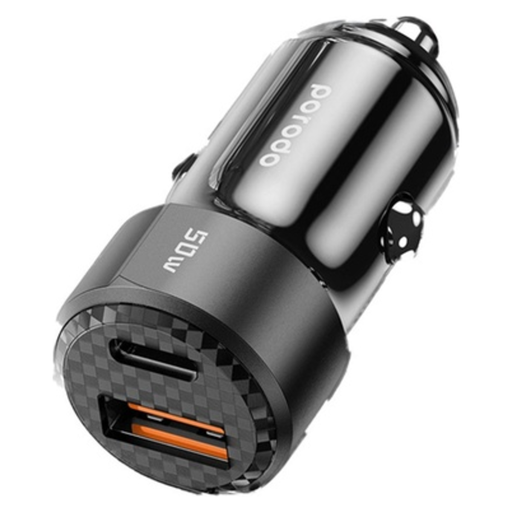Porodo 50W Dual Port Car Charger PD 20W QC 30W with C to C Cable - Black
