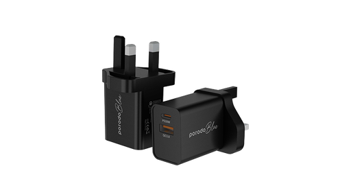 [PB-C20WUK-BK] Porodo Blue Dual Port Wall Charger USB-A Quick Charge 3.0