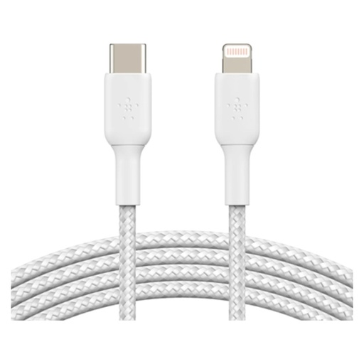كابل Belkin BoostCharge المجدول من USB-C إلى Lightning – أبيض
