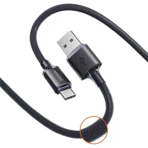 [PDCBL0035BK] Porodo USB-A to USB-C Braided Cable - Black