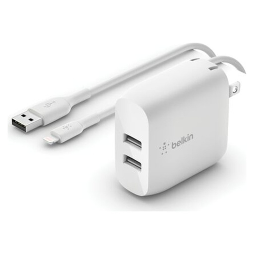 Belkin BoostCharge Dual USB-A Wall Charger 24W + USB-C Cable 1m – White