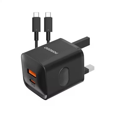 [PD-FWCH022-C-BK] Porodo Dual port Wall Charger UK with Type-C To Type-C Cable - Black