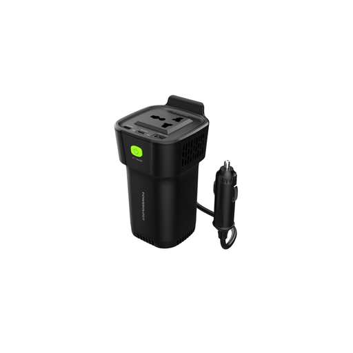 باورولوجي محول طاقة سيارة 150 واط، مقبس كهربائي عالمي وUSB-A ومنفذا USB-C، دخل DC ‏12 فولت و10 أمبير – أسود