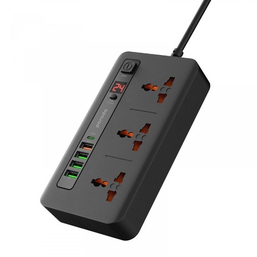 [PD-FWCH013-BK] موزع طاقة متعدد المنافذ من بورودو، 4 منافذ USB-A/USB-C، مجموعة مثالية للمنزل والمكتب، 2 متر - أسود