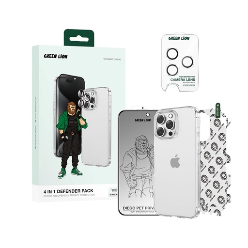 Green Lion 4 In 1 Defender Pack Privacy For iPhone16 Pro Max