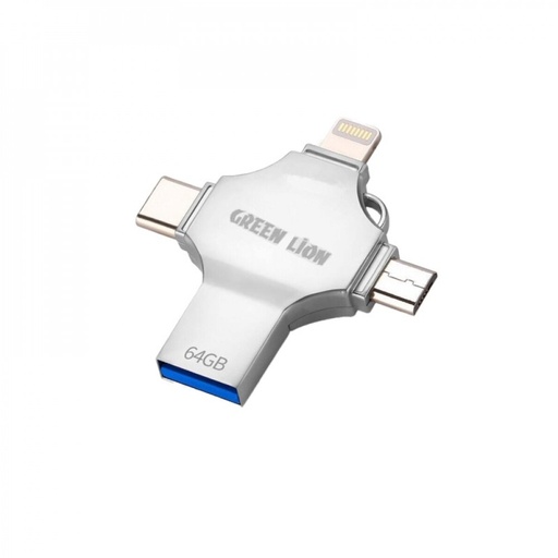 Green Lion 4-in-1 USB Flash Drive 64GB - Silver