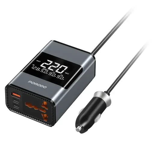 [PDFWCH067GY] Porodo Universal 200W AC Car Power Inverter and PD30W Mobile Charging - Gray