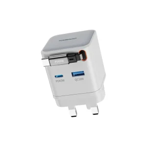 [PWCUQC031WH] POWEROLOGY DUAL PORT RETRACTABLE GAN CHARGER