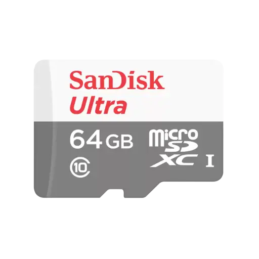 [619659185077] بطاقات ذاكرة SanDisk Ultra microSD سعة 64 جيجابايت بسرعة 100 ميجابايت/ثانية - أبيض ورمادي