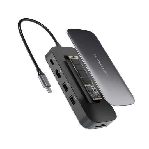 [6083749671056] Powerology 256GB USB-C and SSD Drive, offering all-in-one connectivity and storage with 100W power