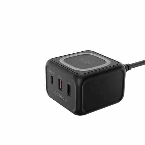 محطة شحن سطح المكتب من بورودو بثلاثة منافذ USB، شاحن لاسلكي سريع 15 وات PD 30 وات - أسود