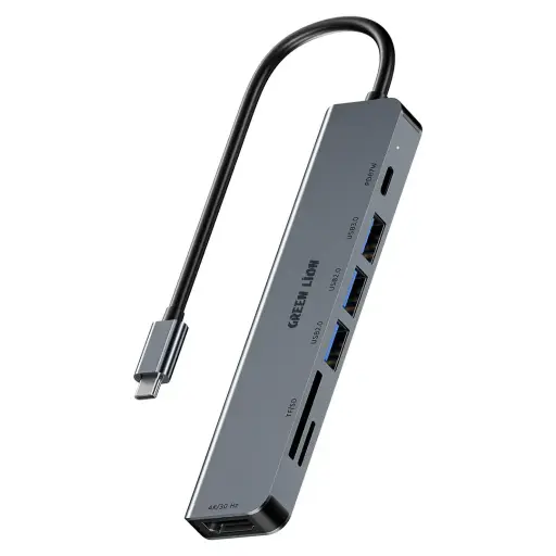 [9904781902830] Green Lion 7-in-1 USB-C Hub - Gray
