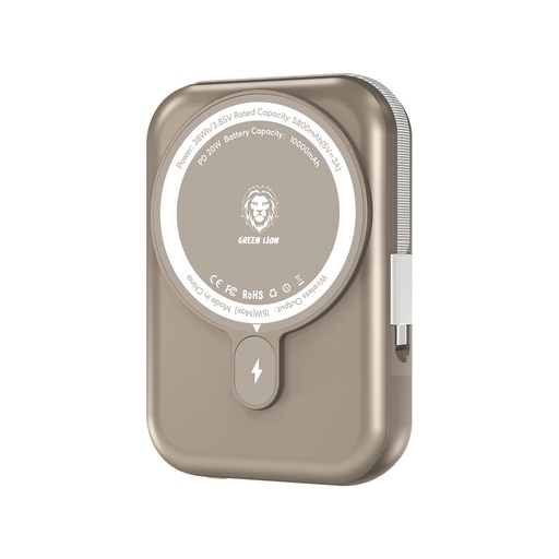 [GNMPB10KTCTGD] بنك الطاقة Green Lion Monaco بسعة 10000 مللي أمبير مع تقنية MagSafe - لون ذهبي تيتانيوم