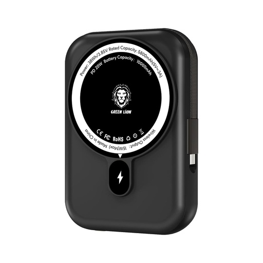 [GNMPB10KTCBK] بنك الطاقة Green Lion Monaco بسعة 10000 مللي أمبير مع تقنية MagSafe - أسود