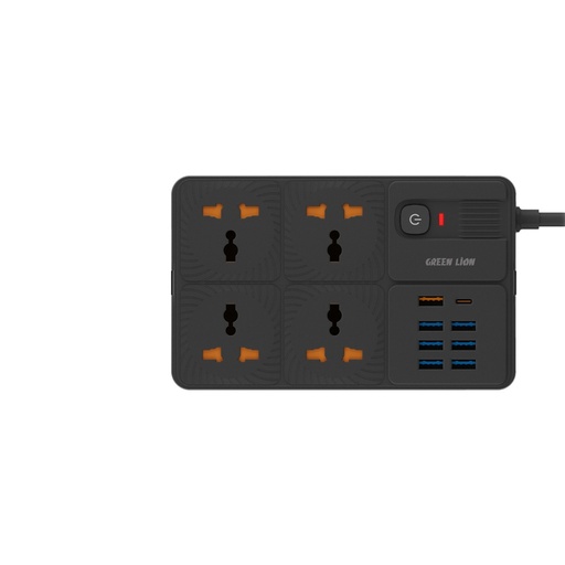 مقبس طاقة Green Lion UK مزود بـ 7 منافذ USB-A ومنفذ PD واحد - أسود