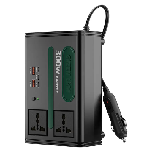 محوّل طاقة للسيارة Green Lion GC-300 بقدرة 300 واط 7 في 1 – أسود