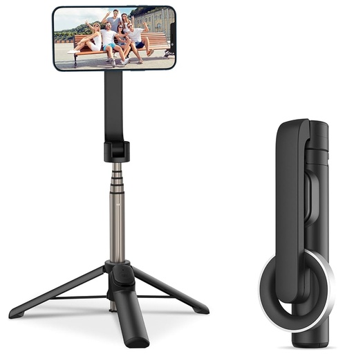 Porodo Quad Base Selfie Stick with 360° Full Angle Rotation, Strong Magnet - Black