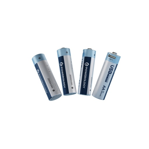 [PRUBAA4]  Powerology USB-C Rechargeable Lithium-Ion AA Battery