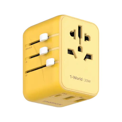 Momax 1-World 20W 3 Port Ac Travel Adaptor Yellow