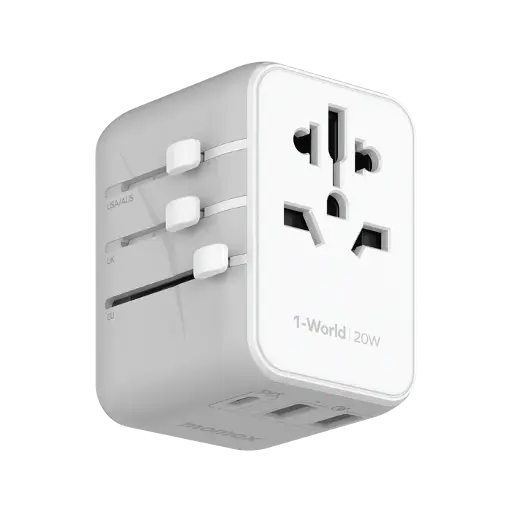 [UA11D] Momax 1-World 20W 3 Port Ac Travel Adaptor White
